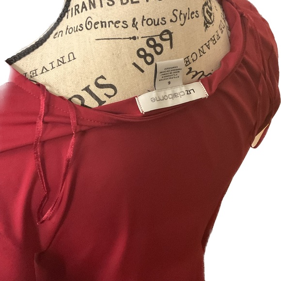 Liz Claiborne Red Dress with Ruching and Ruffles. Sz 6 - Picture 3 of 6